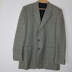 Hickey Freeman Wool Grey Plaid Sport Coat Blazer Relaxed Fit Size 44